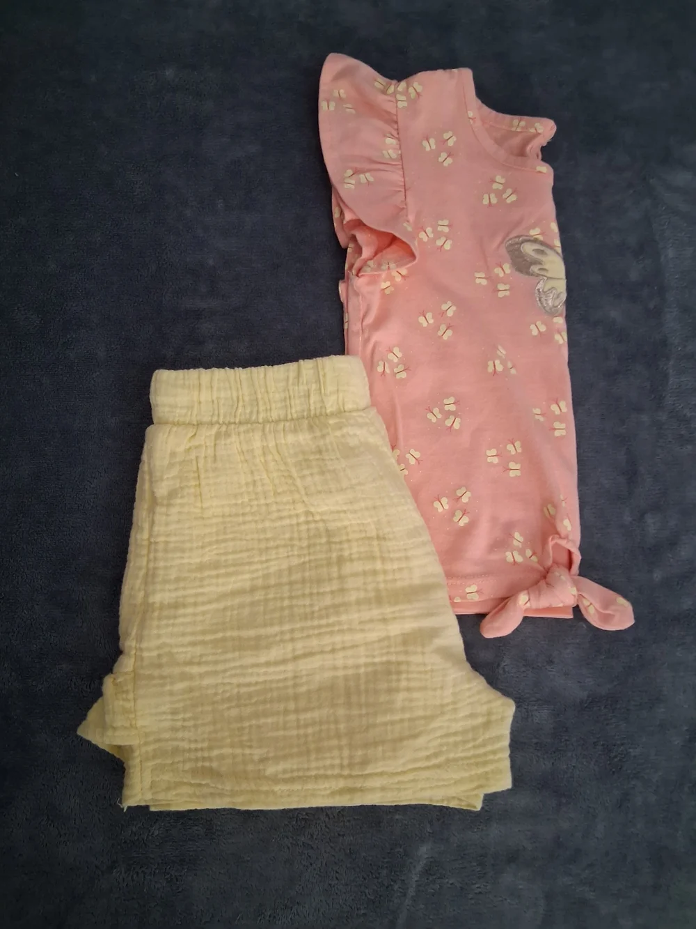 Girls Pink Butterfly Top & Yellow Ruffle Shorts Matching Set